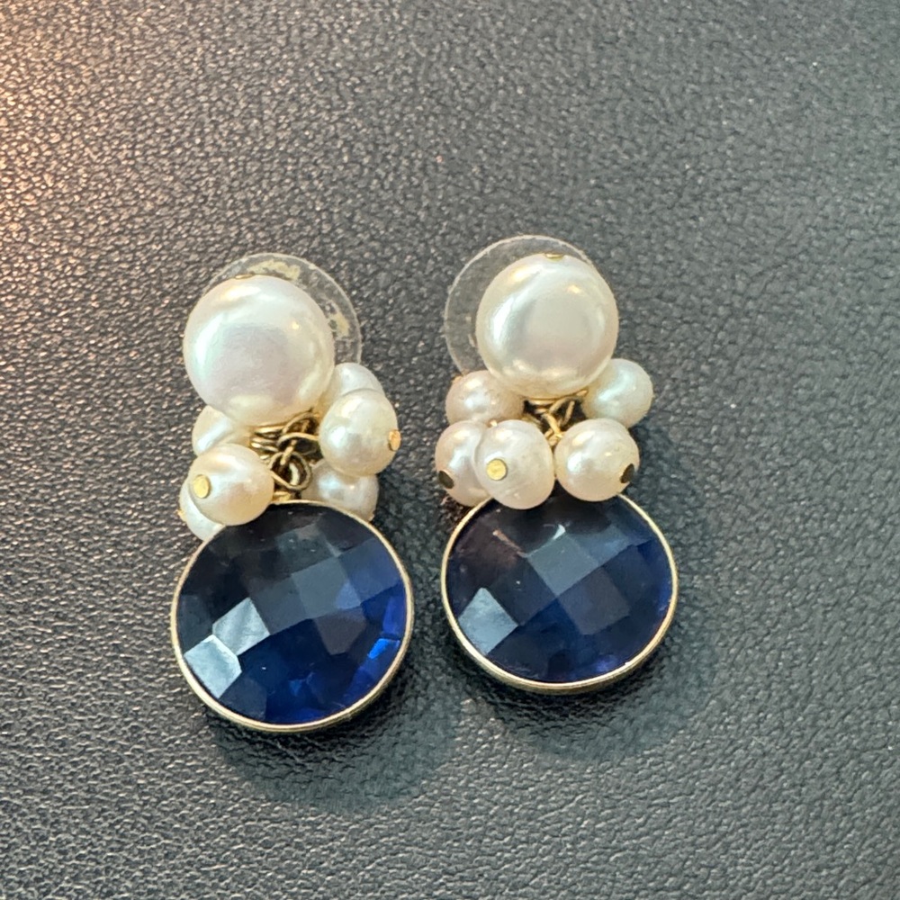 Sophisticated Sapphire and Pearl Cluster Earrings